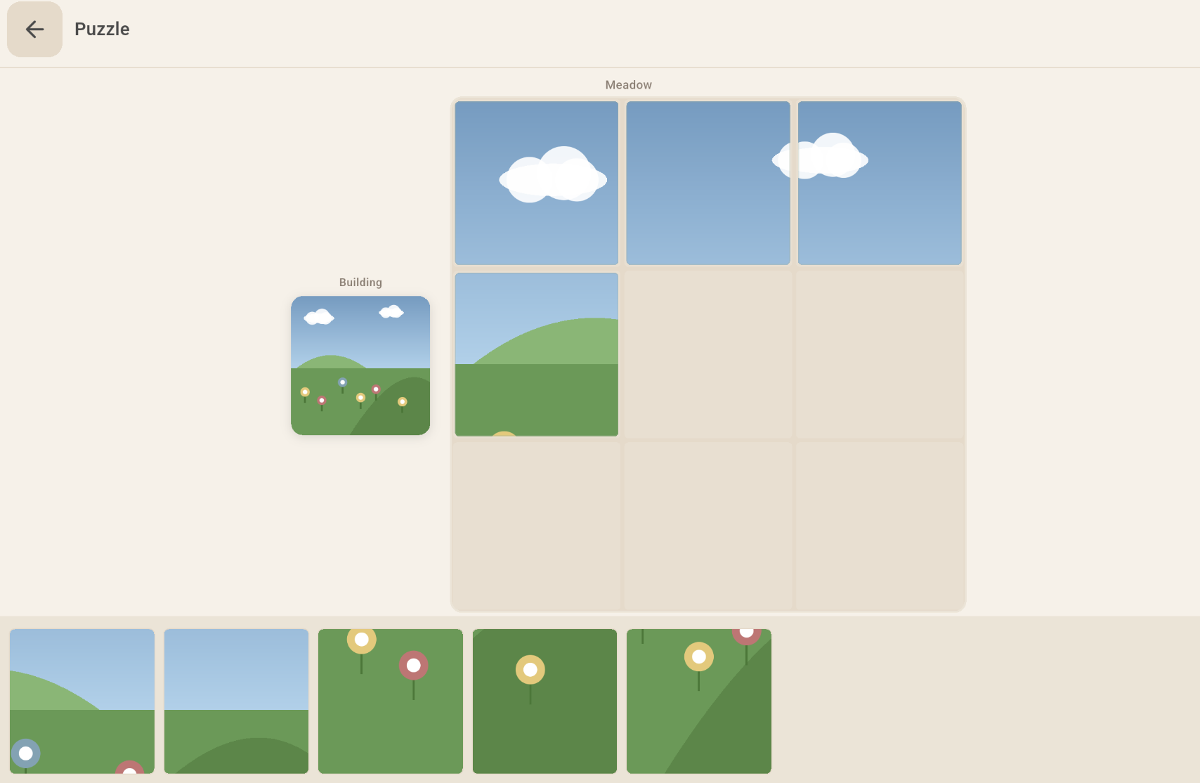 Meadow puzzle — piece together the scene tile by tile