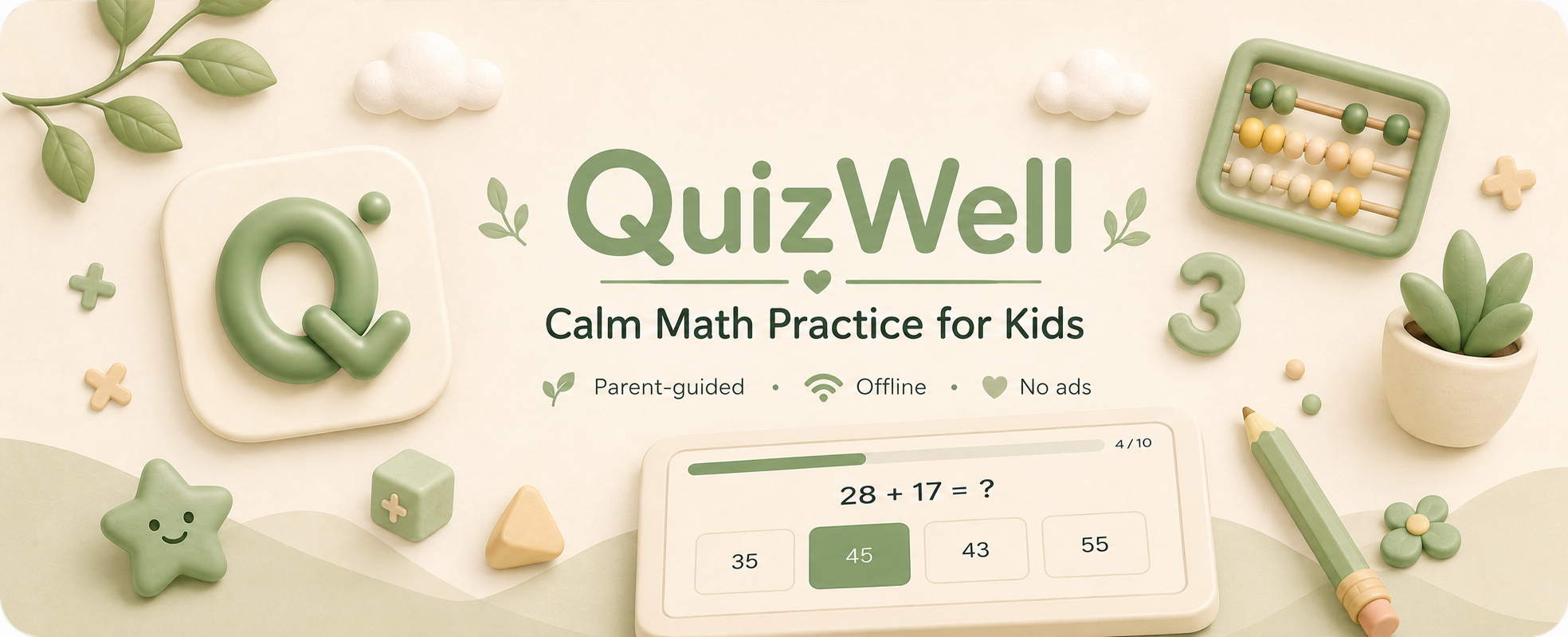 QuizWell — Calm Math Practice for Kids